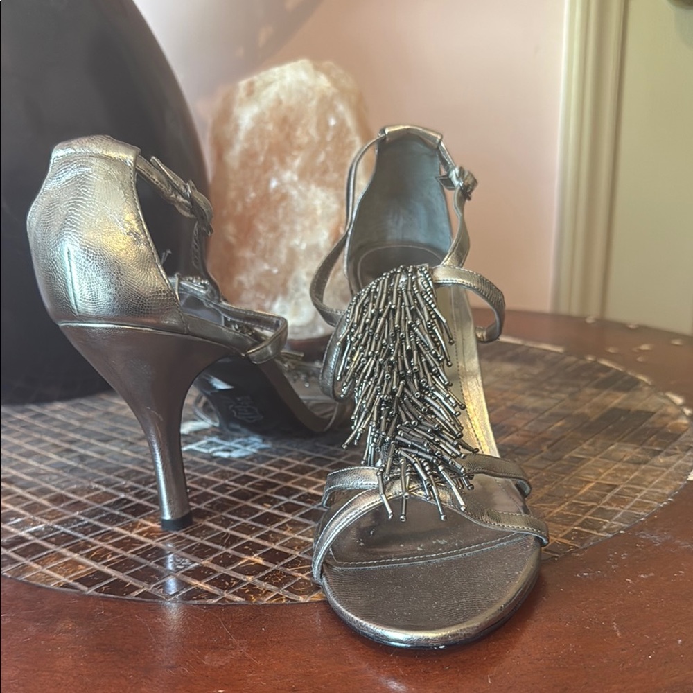 Nina Silver Stiletto Heels with Fringe